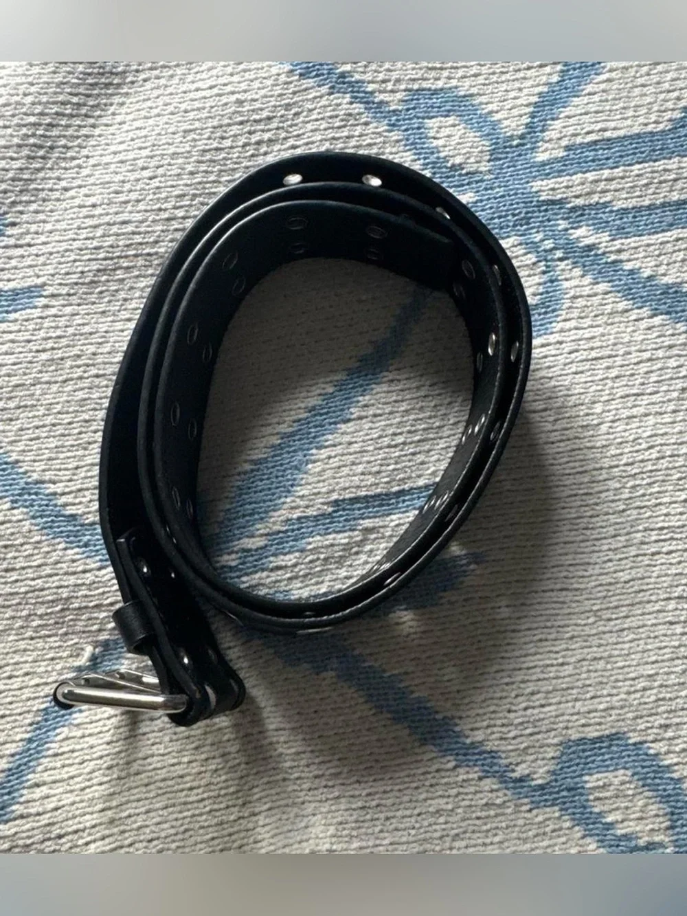 Black Double-Row Grommet Leather Belt